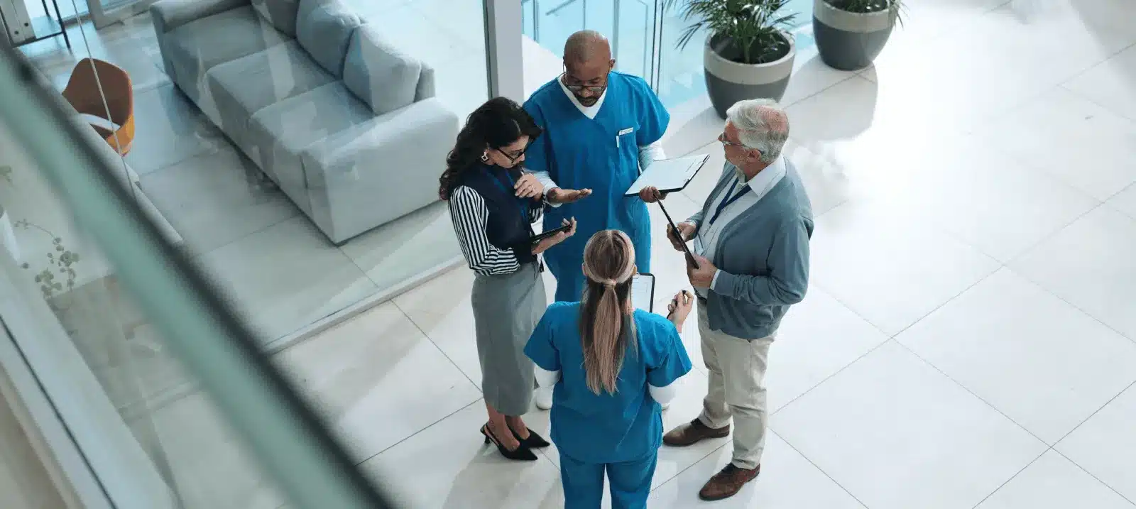 group standing in lobby
